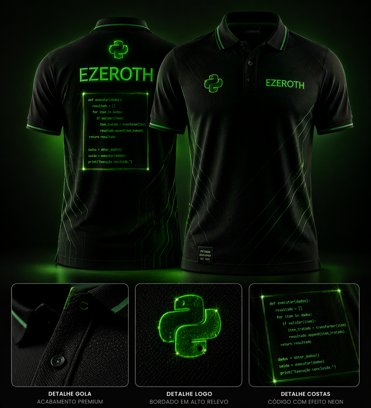 Polo shirt Ezeroth - neon green hacker theme